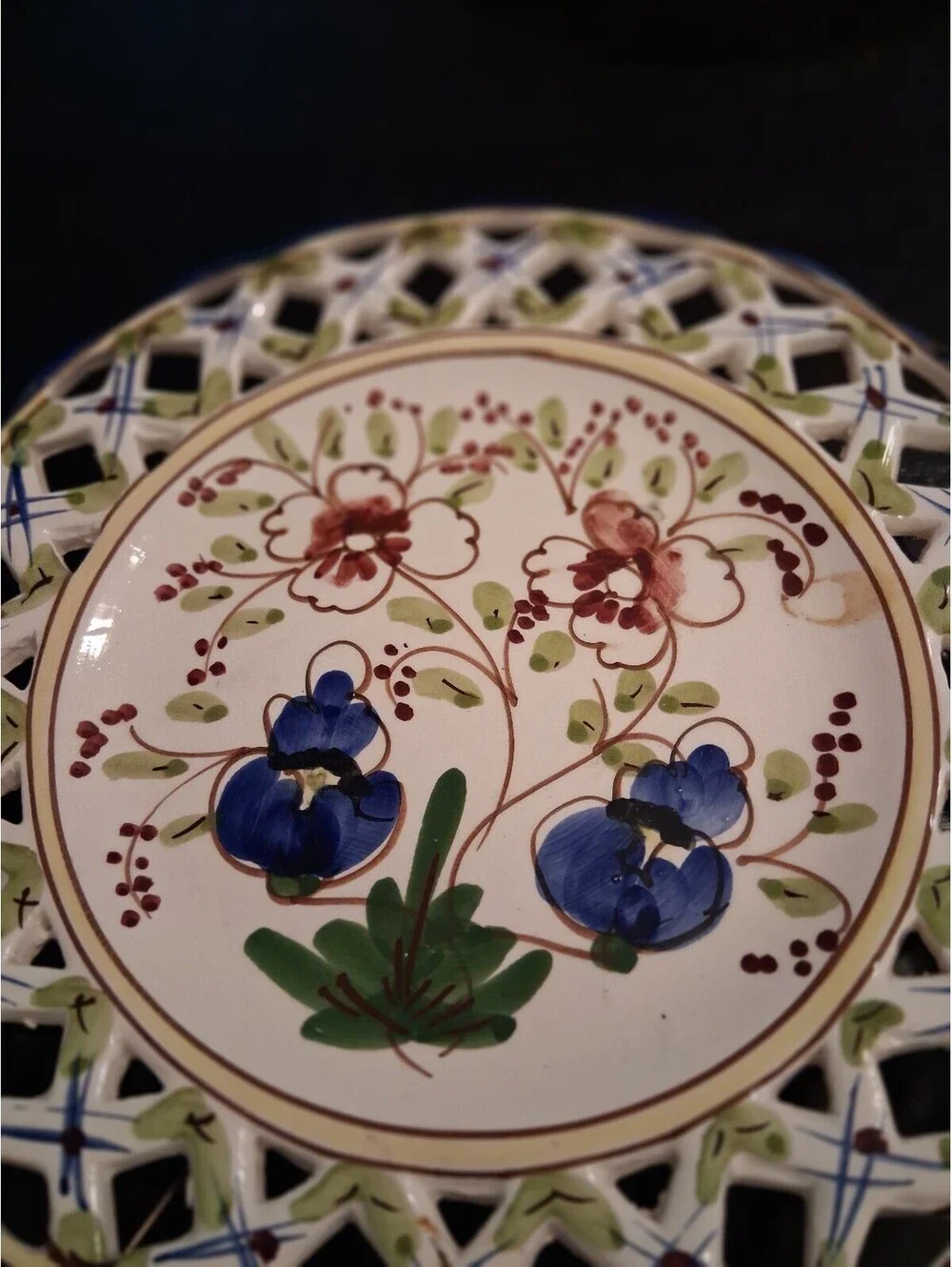 Hand-Painted Ceramic Wall Plate with Floral Design